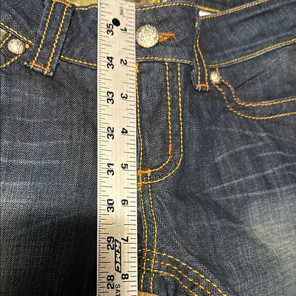 Blue Boot Cut Jeans with Contrast Stitching and Whiskering - Picture 9 of 9